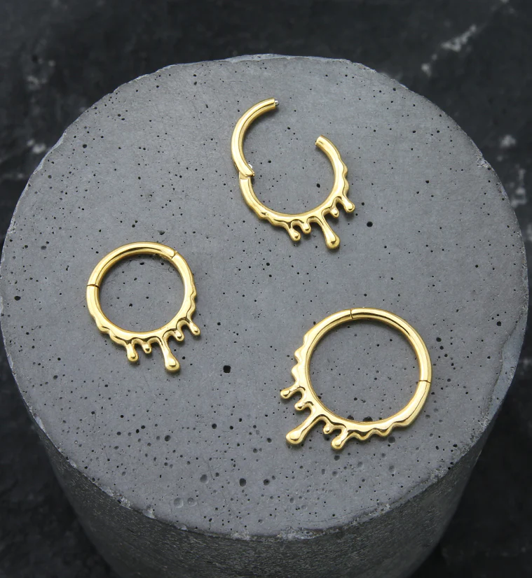 Gold PVD Drip Stainless Steel Hinged Segment Ring - Image 2