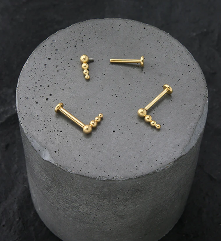 Gold PVD Drop Line Beaded Titanium Internally Threaded Labret - Image 2