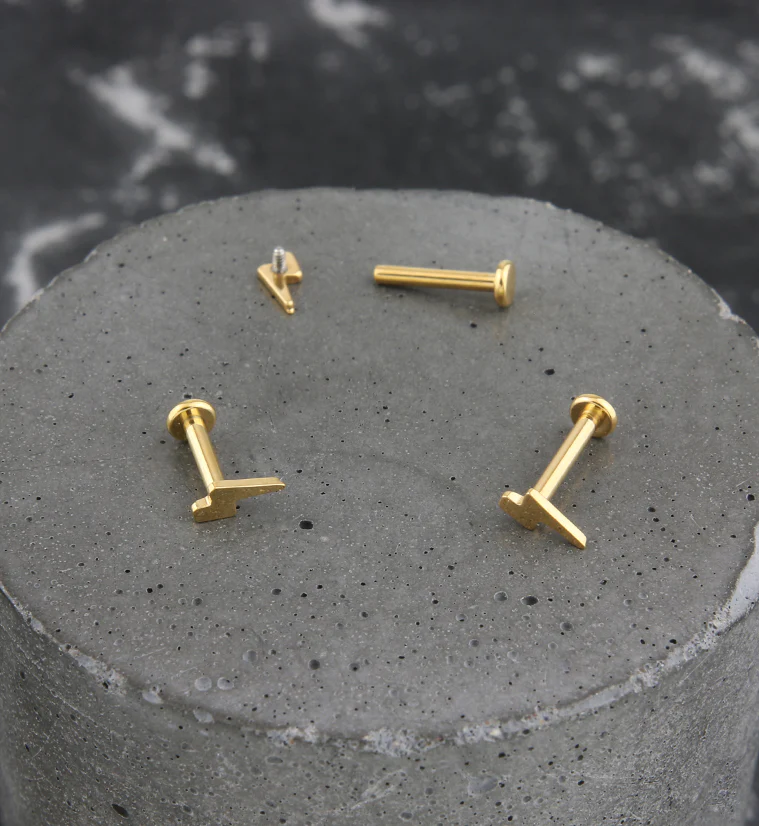 Gold PVD Electric Bolt Internally Threaded Titanium Labret - Image 2