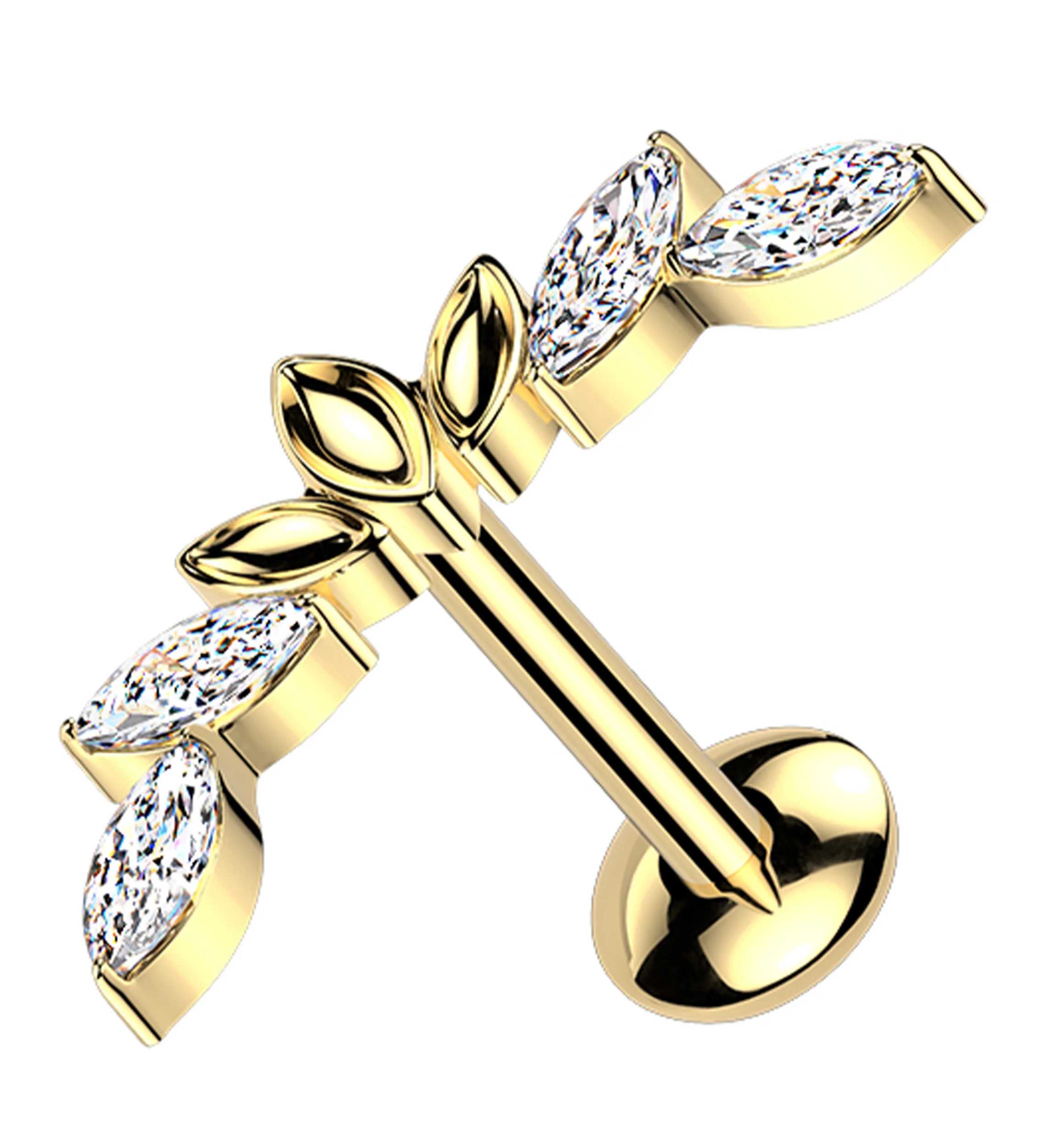 Gold PVD Empress Arch Clear CZ Internally Threaded Titanium Convex Disk Labret