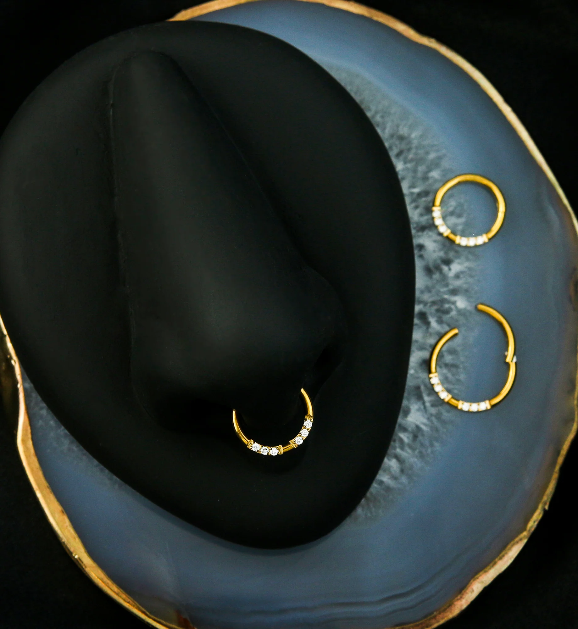 Gold PVD Ethereal Front Facing Clear CZ Stainless Steel Hinged Segment Ring - Image 3