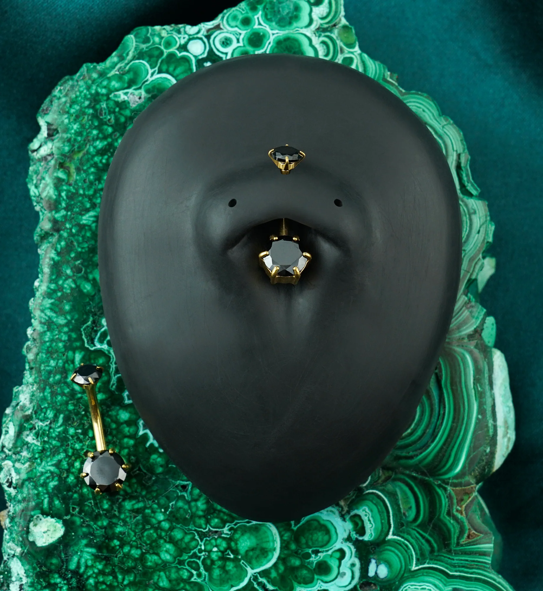 Gold PVD Faceted Black CZ Stainless Steel Internally Threaded Belly Button Ring - Image 2
