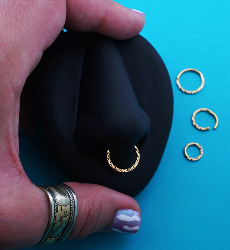 Gold PVD Faceted Front Stainless Steel Hinged Segment Ring - Image 2