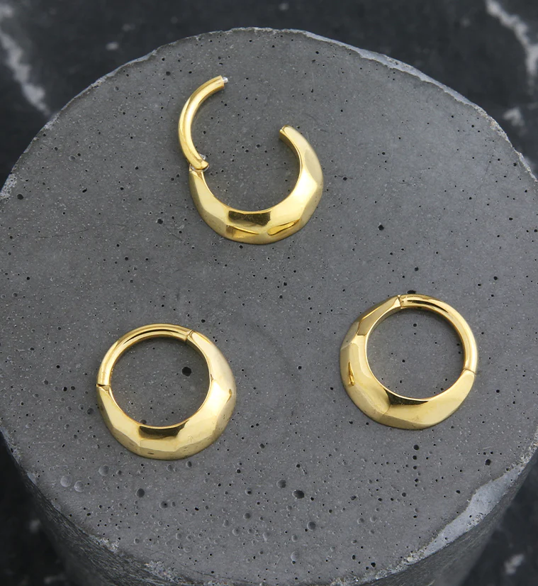 Gold PVD Faceted Stainless Steel Hinged Segment Ring - Image 2
