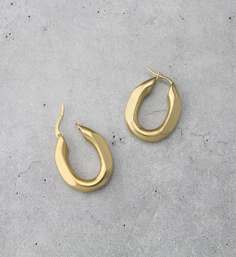 Gold PVD Faceted Stainless Steel Hoop Earrings - Image 2