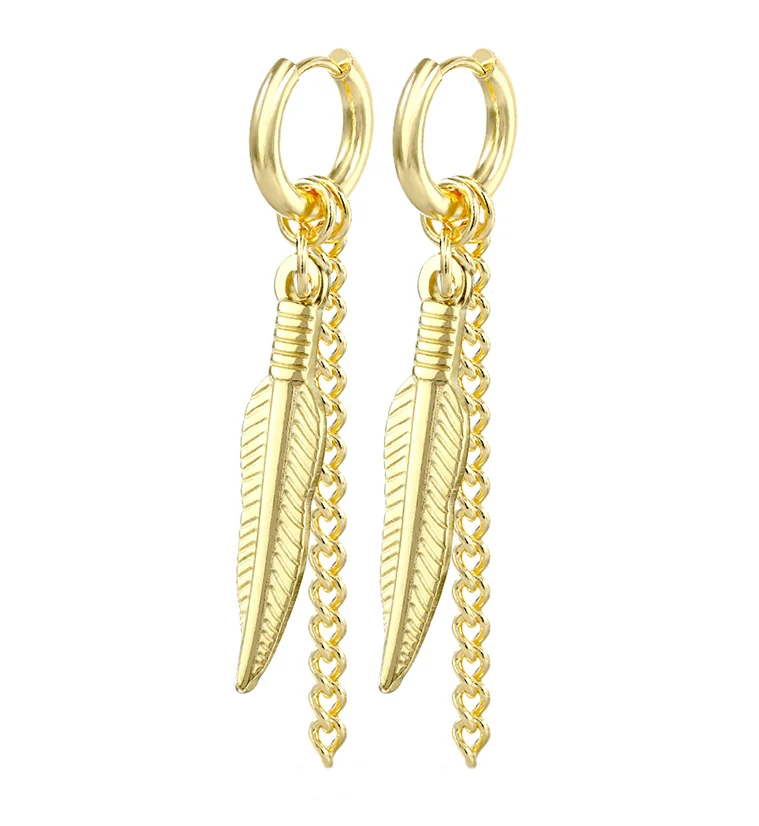 Gold PVD Feather Dangle Earrings