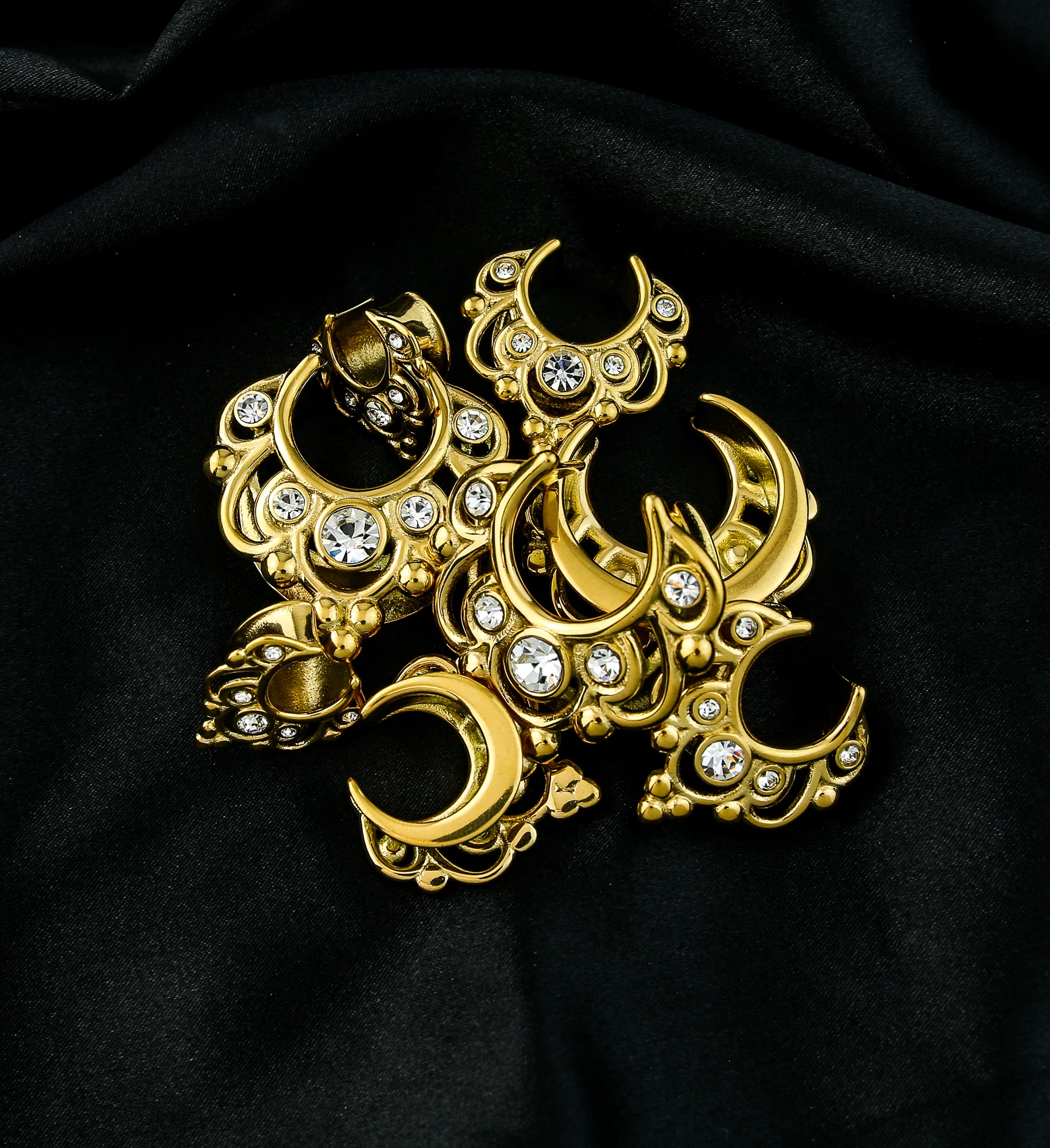 Gold PVD Filigree Clear CZ Stainless Steel Saddles - Image 2