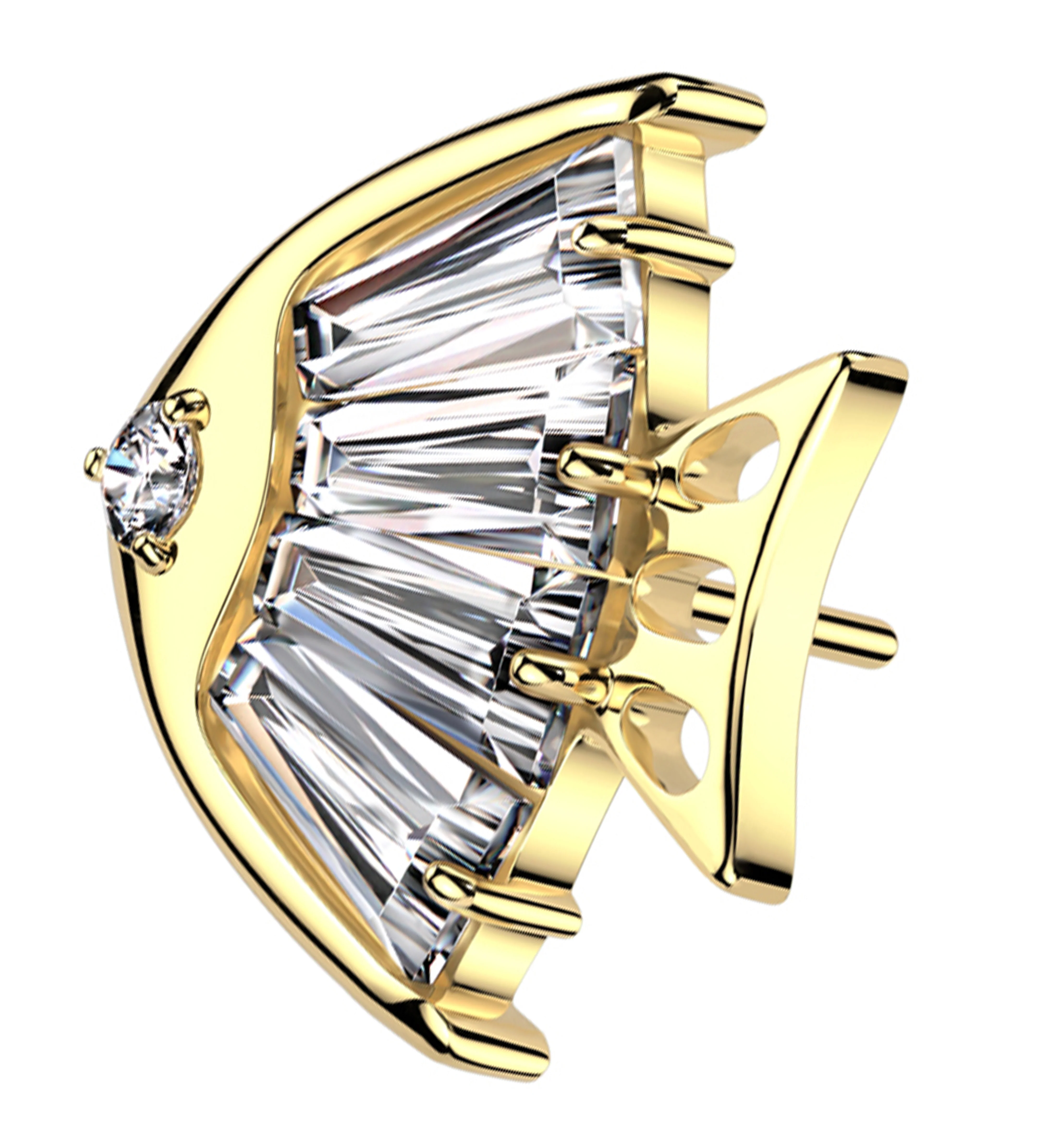 Gold PVD Fish Clear CZ Titanium Threadless Top