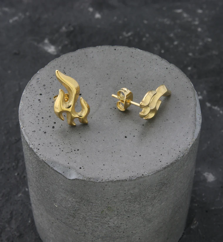 Gold PVD Flame Stainless Steel Stud Earrings - Image 2