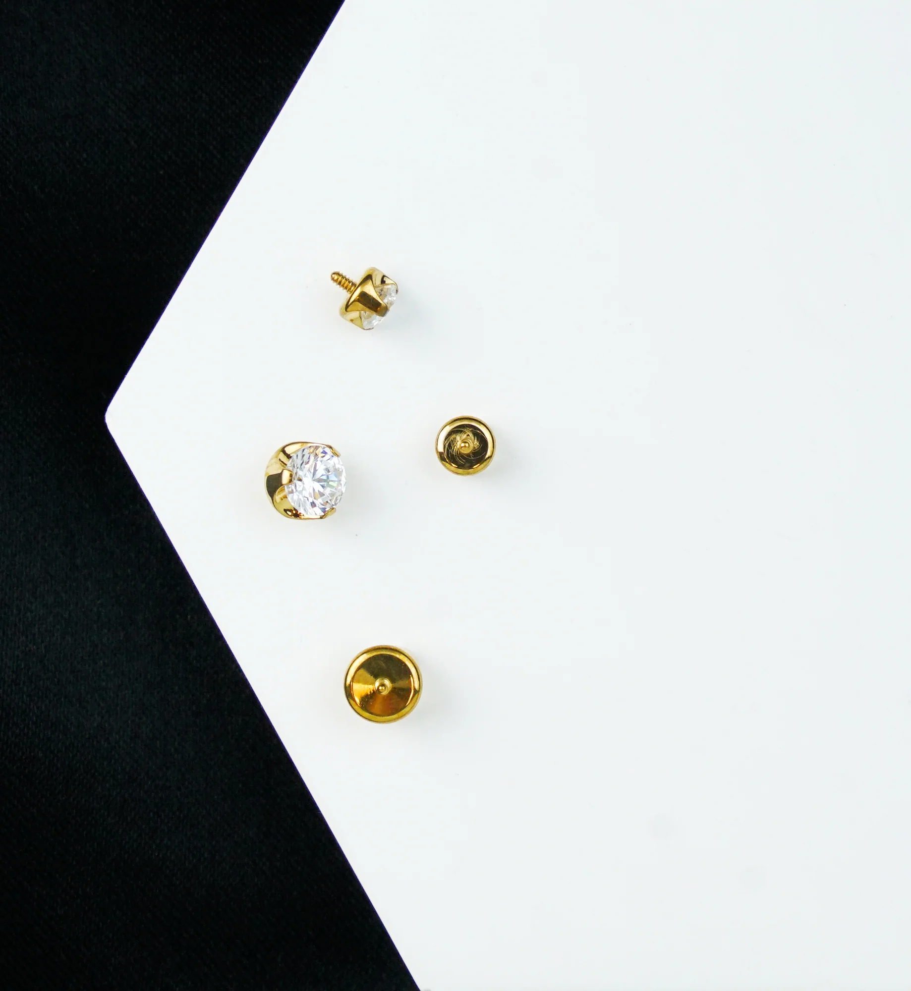 Gold PVD Flat Back Prong Clear CZ Internally Threaded Top - Image 2