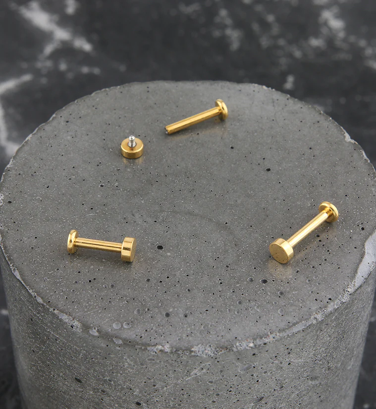Gold PVD Flat Disk Internally Threaded Titanium Labret - Image 2