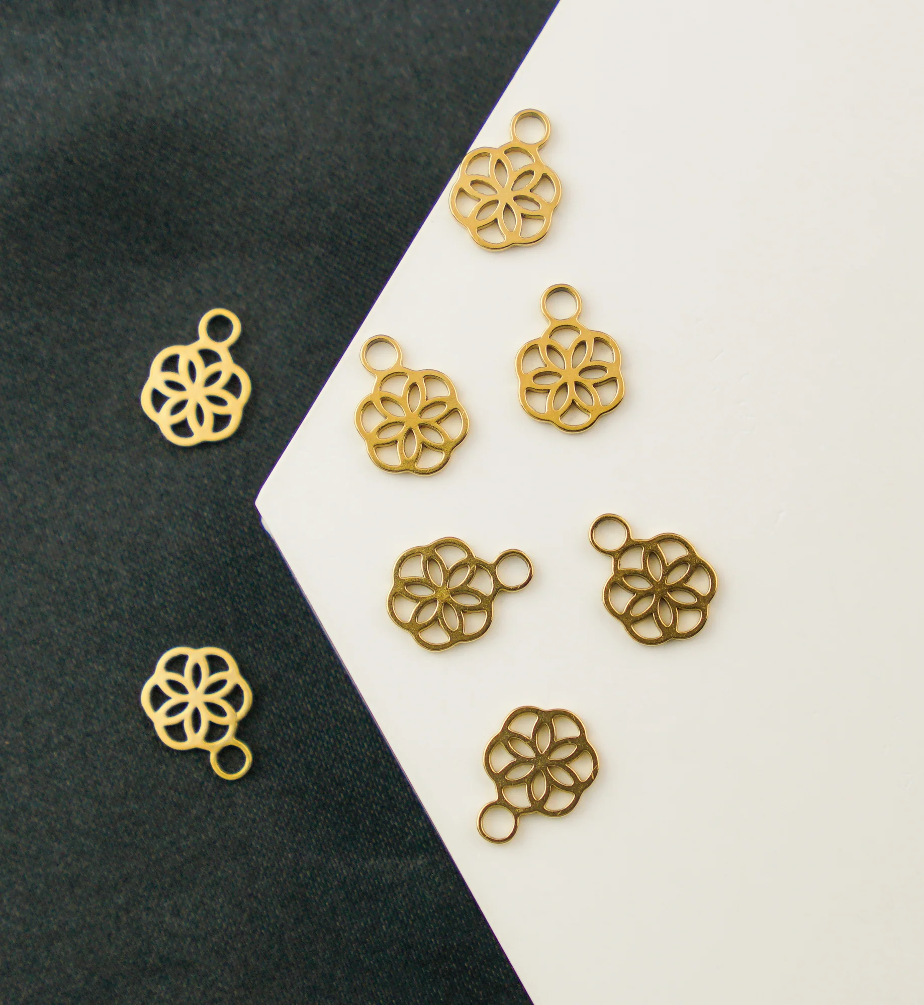 Gold PVD Flower Of Life Stainless Steel Charm - Image 2