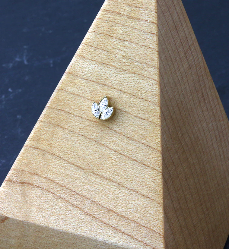 Gold PVD Frond CZ Threadless Titanium Top - Image 2