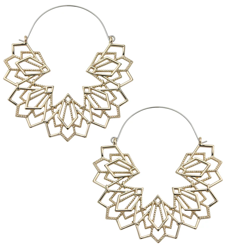 Gold PVD Geo Half Mandala Plug Hoops