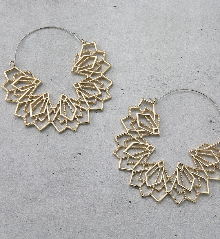 Gold PVD Geo Half Mandala Plug Hoops - Image 2