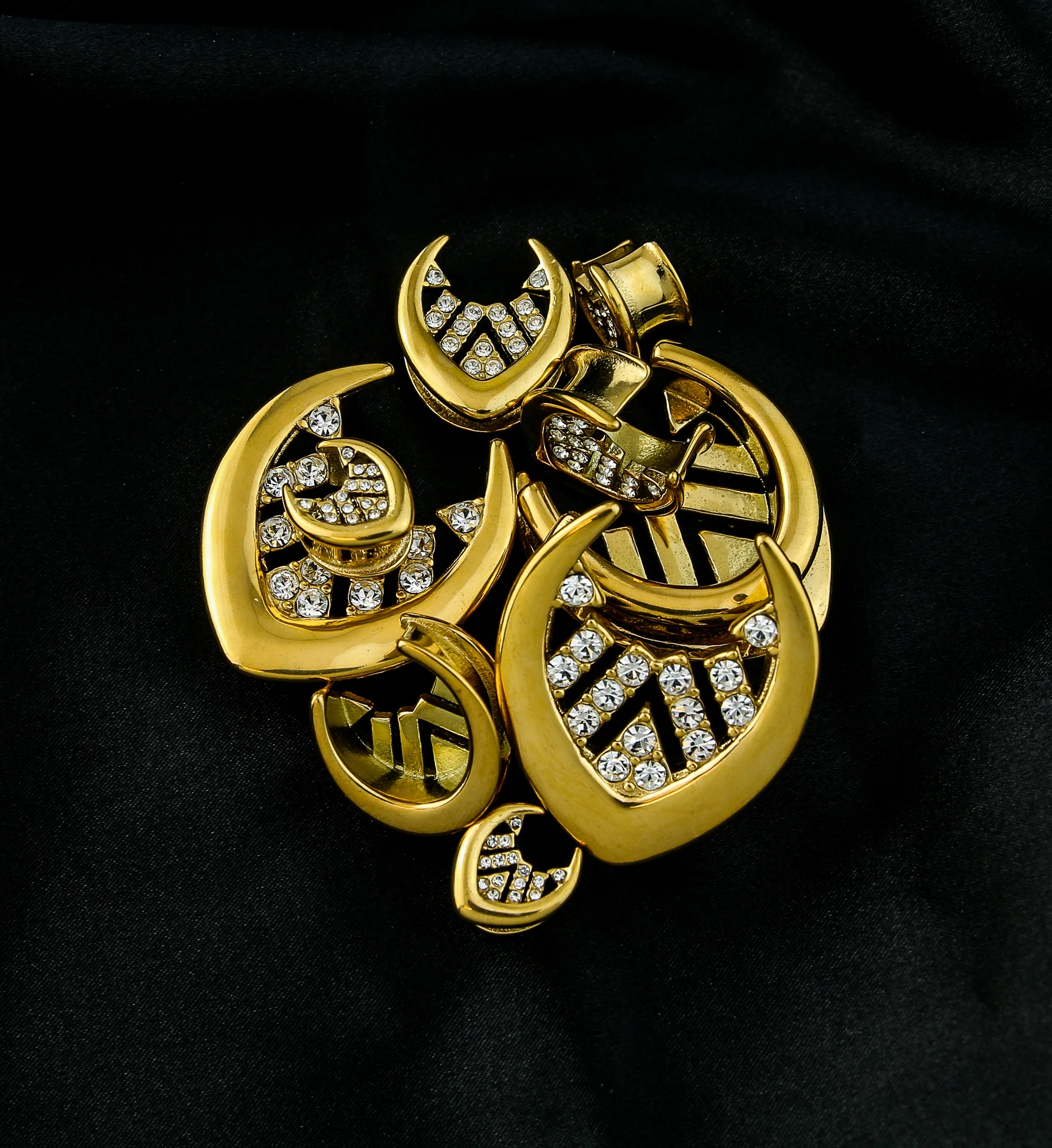 Gold PVD Geo Pave Clear CZ Stainless Steel Saddles - Image 2