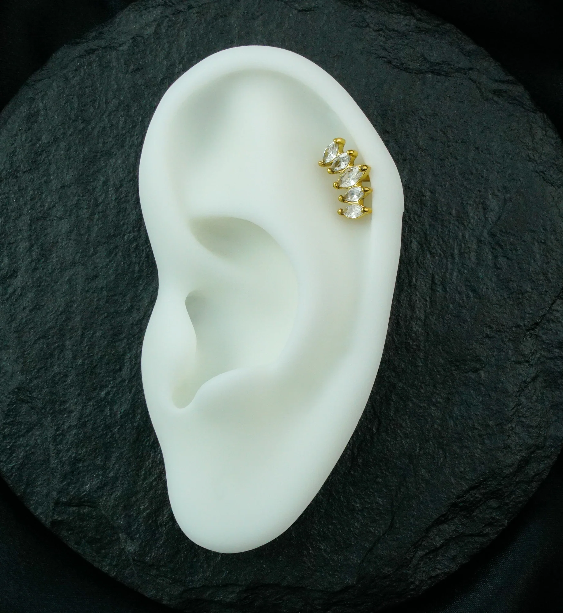 Gold PVD Half Crown CZ Gem Labret Post - Image 2