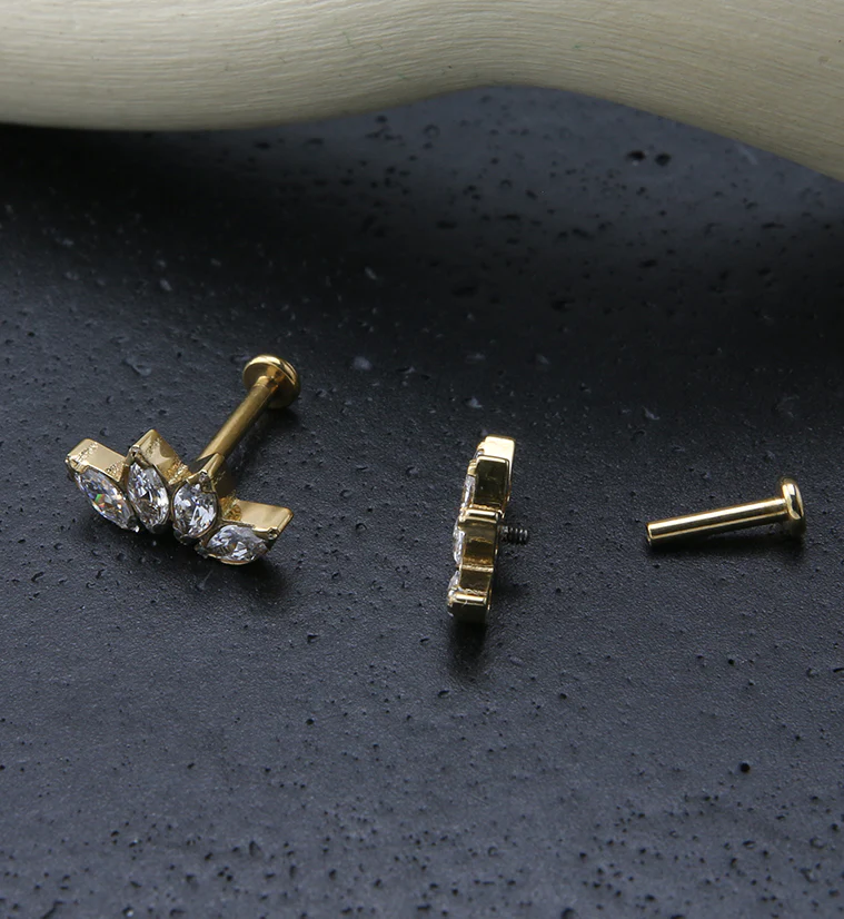 Gold PVD Half Crown CZ Gem Titanium Labret Post - Image 2