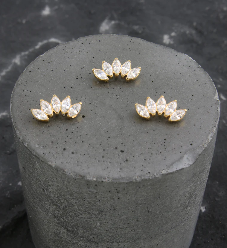 Gold PVD Half Crown CZ Internally Threaded Titanium Top - Image 2