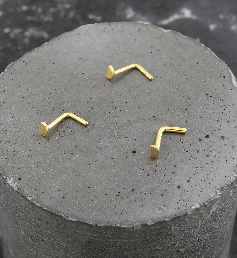 Gold PVD Half Moon Top L Bend Titanium Nose Ring - Image 2