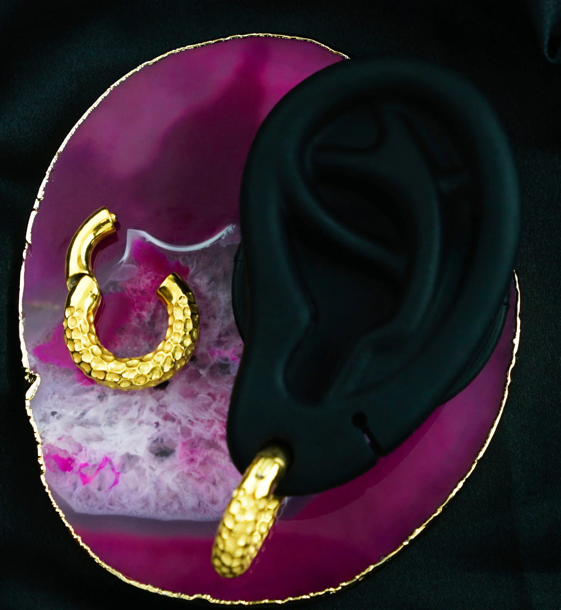 Gold PVD Hammered Hinged Ear Weights - Image 2