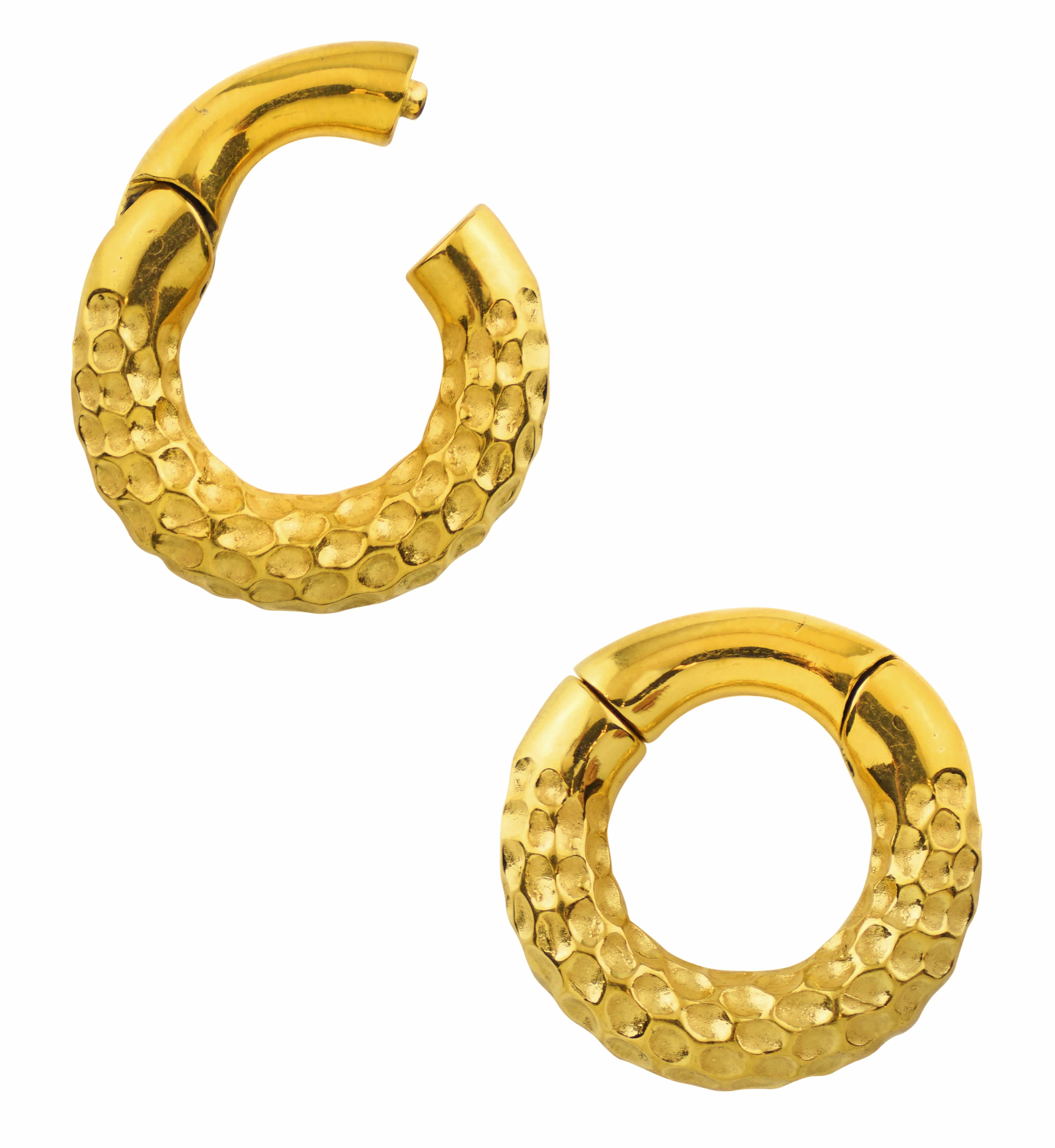 Gold PVD Hammered Hinged Ear Weights - Image 3