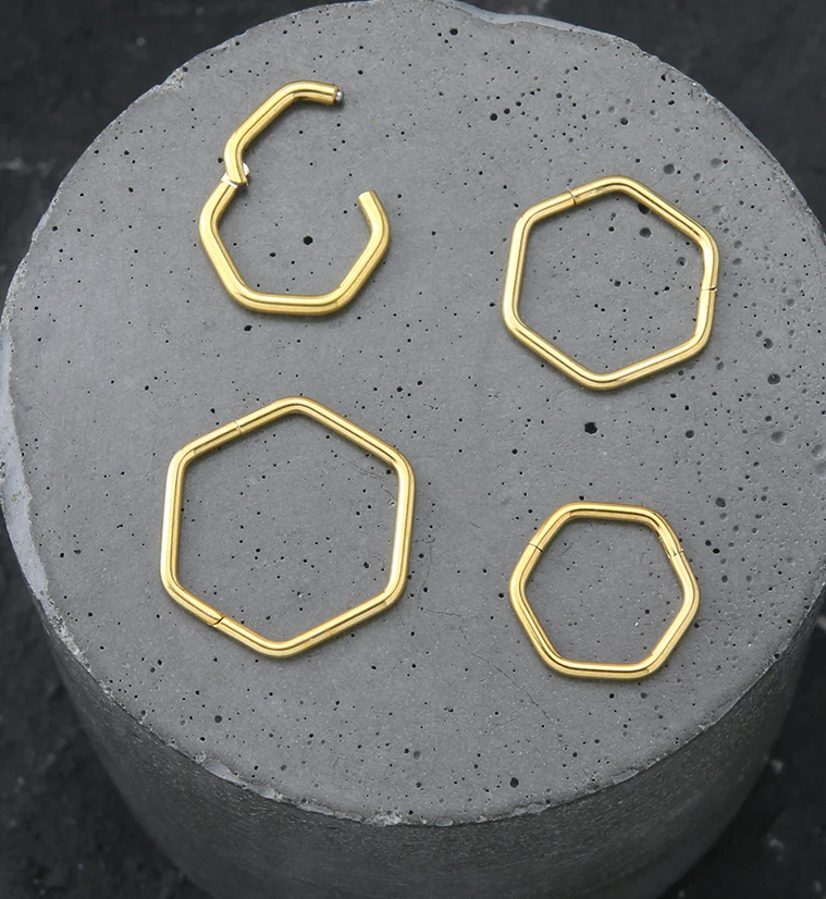 Gold PVD Hex Stainless Steel Hinged Segment Ring - Image 2