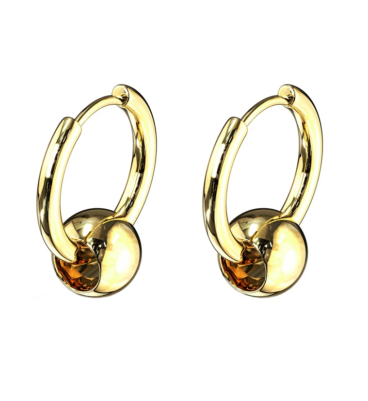 Gold PVD Hinge Hoop Bead Earrings