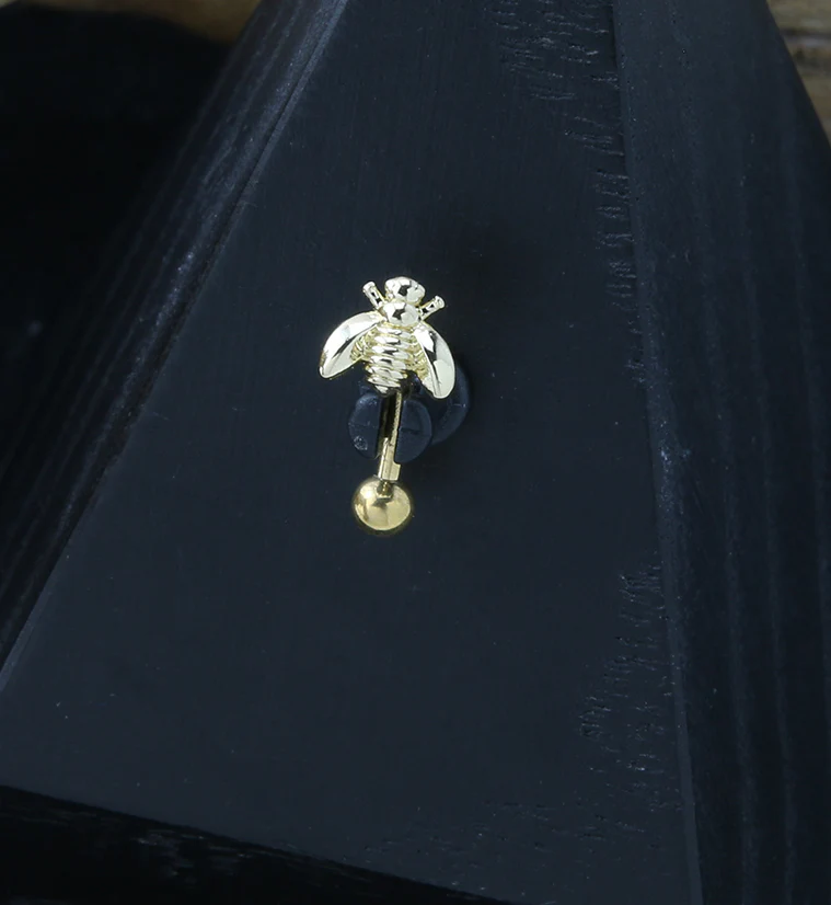 Gold PVD Honey Bee Curved Barbell - Image 2