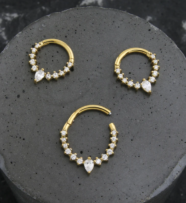 Gold PVD Icicle Stainless Steel Hinged Segment Ring - Image 2