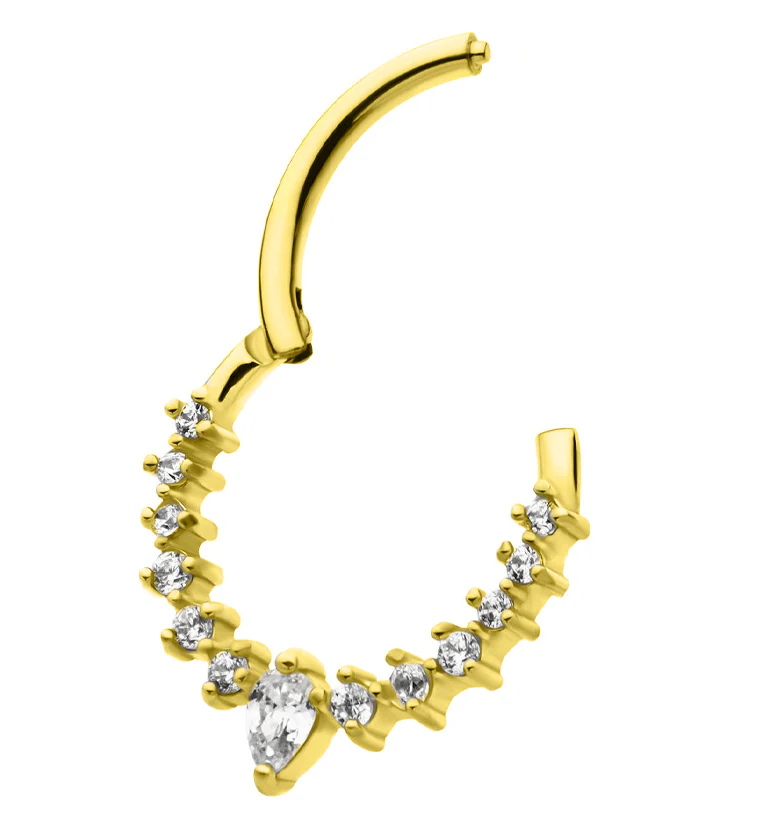 Gold PVD Icicle Stainless Steel Hinged Segment Ring - Image 3