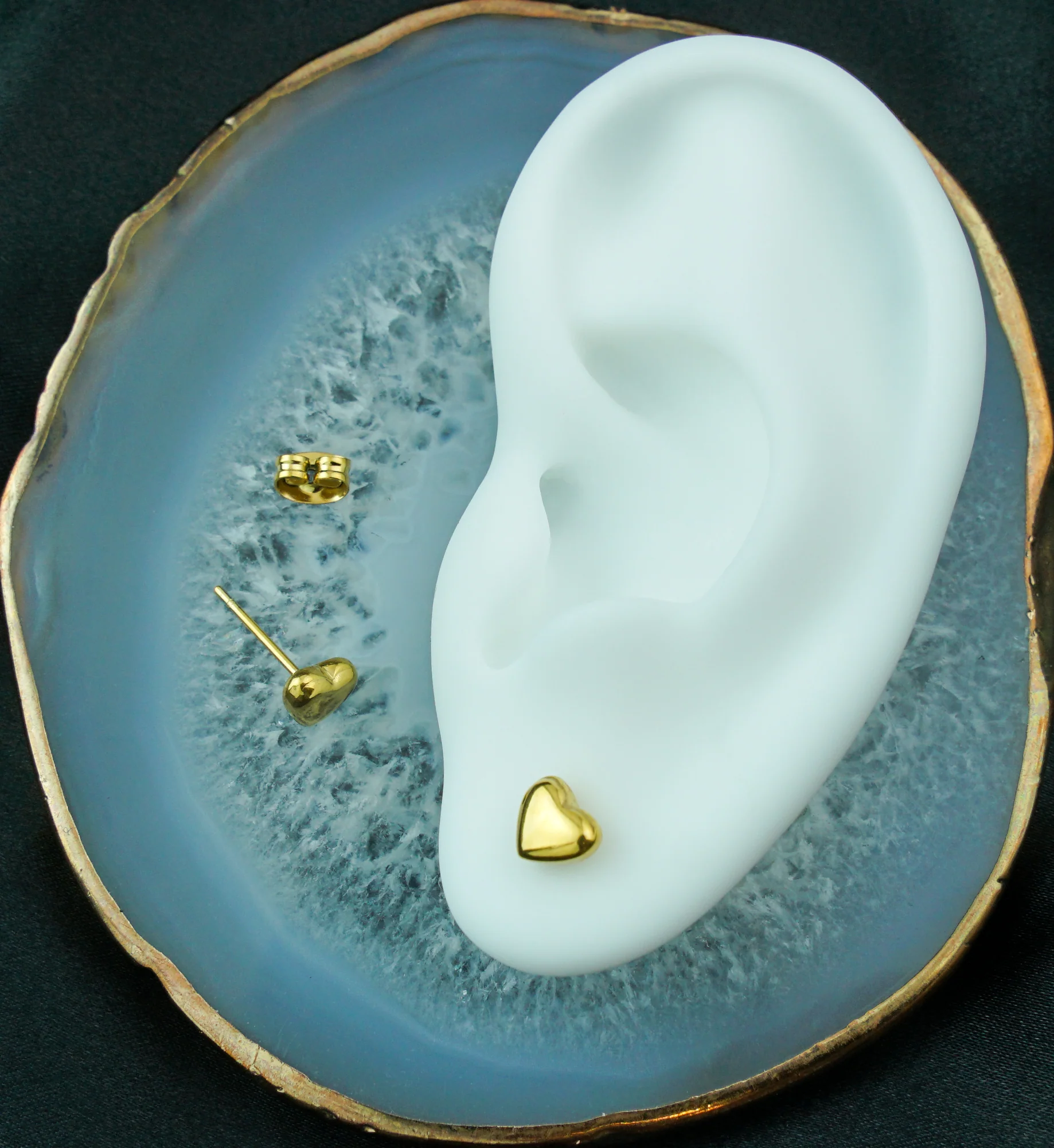 Gold PVD Inflated Heart Stainless Steel Stud Earrings - Image 2