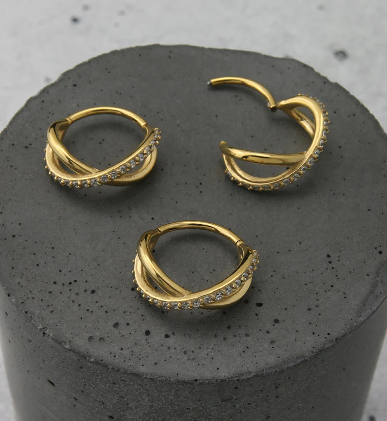 Gold PVD Intersect CZ Row Hinged Segment Ring - Image 2