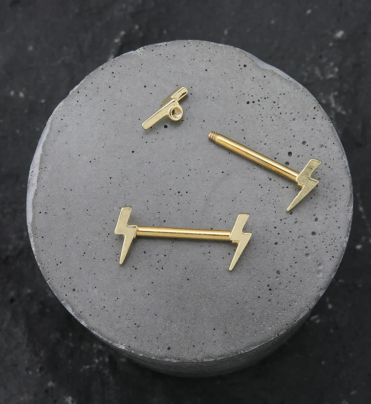 Gold PVD Lightning Bolt Nipple Barbell - Image 2