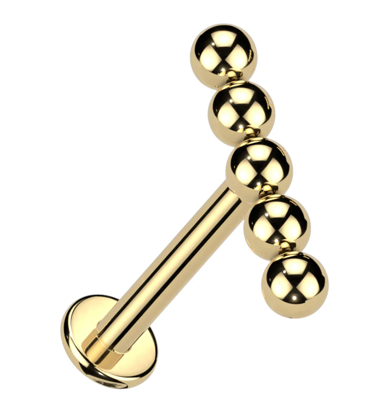 Gold PVD Line Beaded Titanium Internally Threaded Labret