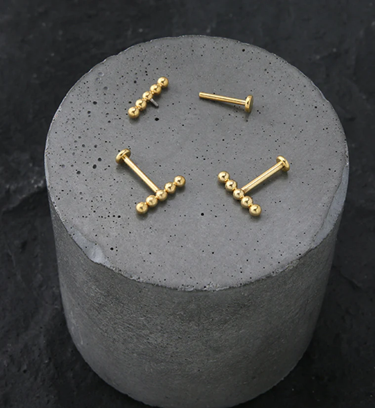 Gold PVD Line Beaded Titanium Internally Threaded Labret - Image 2