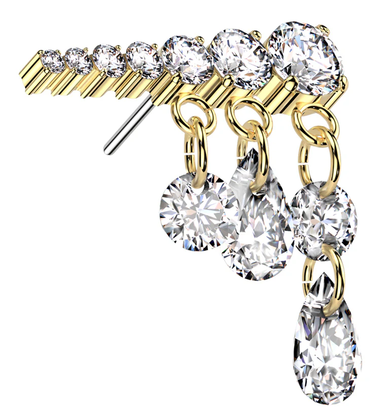 Gold PVD Long Descending Clear CZ Dangle Charms Titanium Threadless Top - Image 3