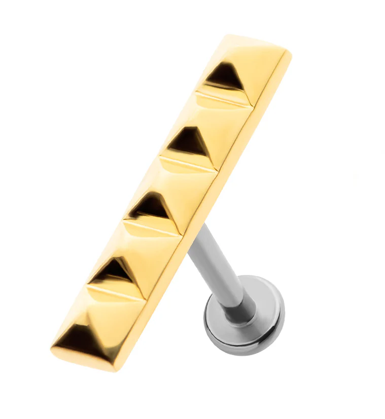 Gold PVD Long Polyhedra Row Stainless Steel Internally Threaded Labret