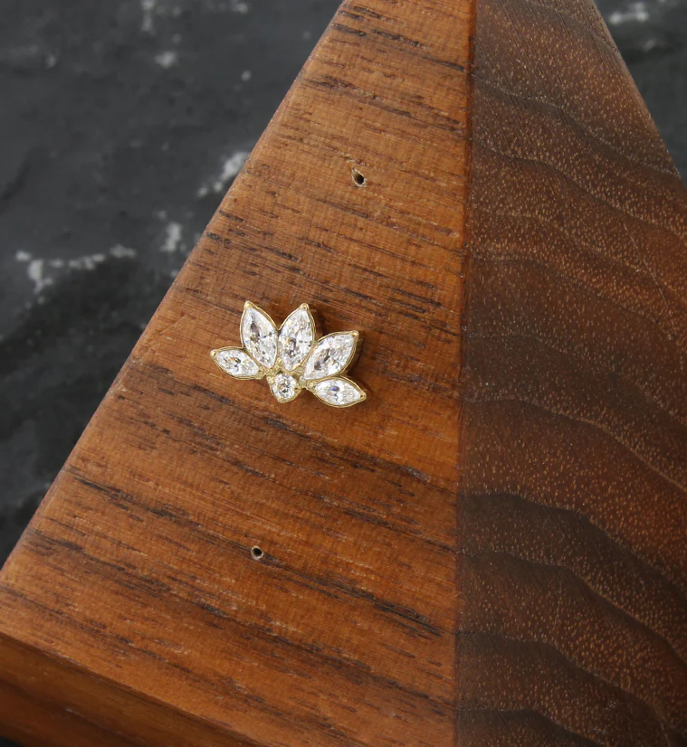 Gold PVD Lotus Flower Clear CZ Threadless Titanium Top - Image 2