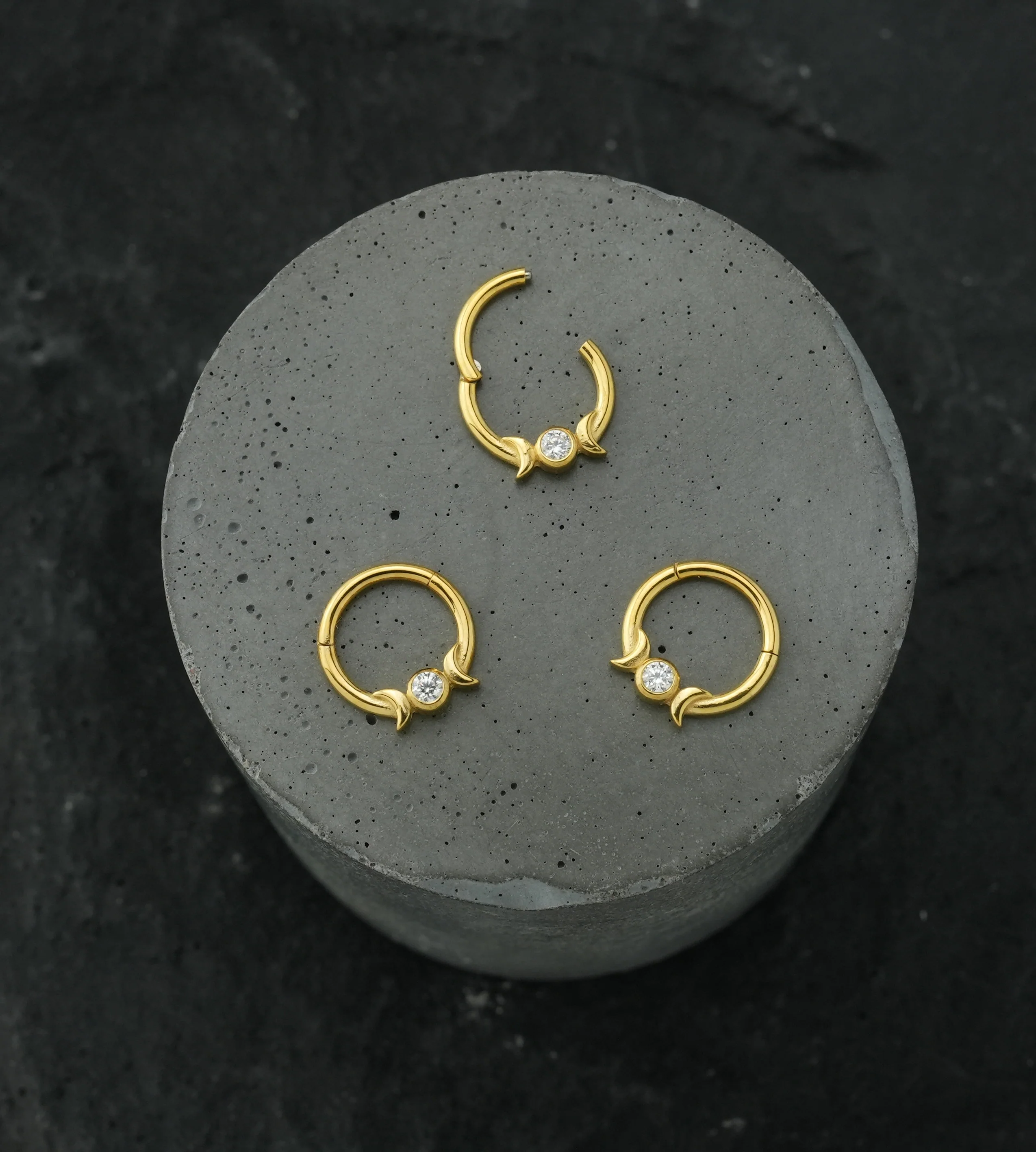 Gold PVD Lunar Phase Clear CZ Stainless Steel Hinged Segment Ring - Image 2