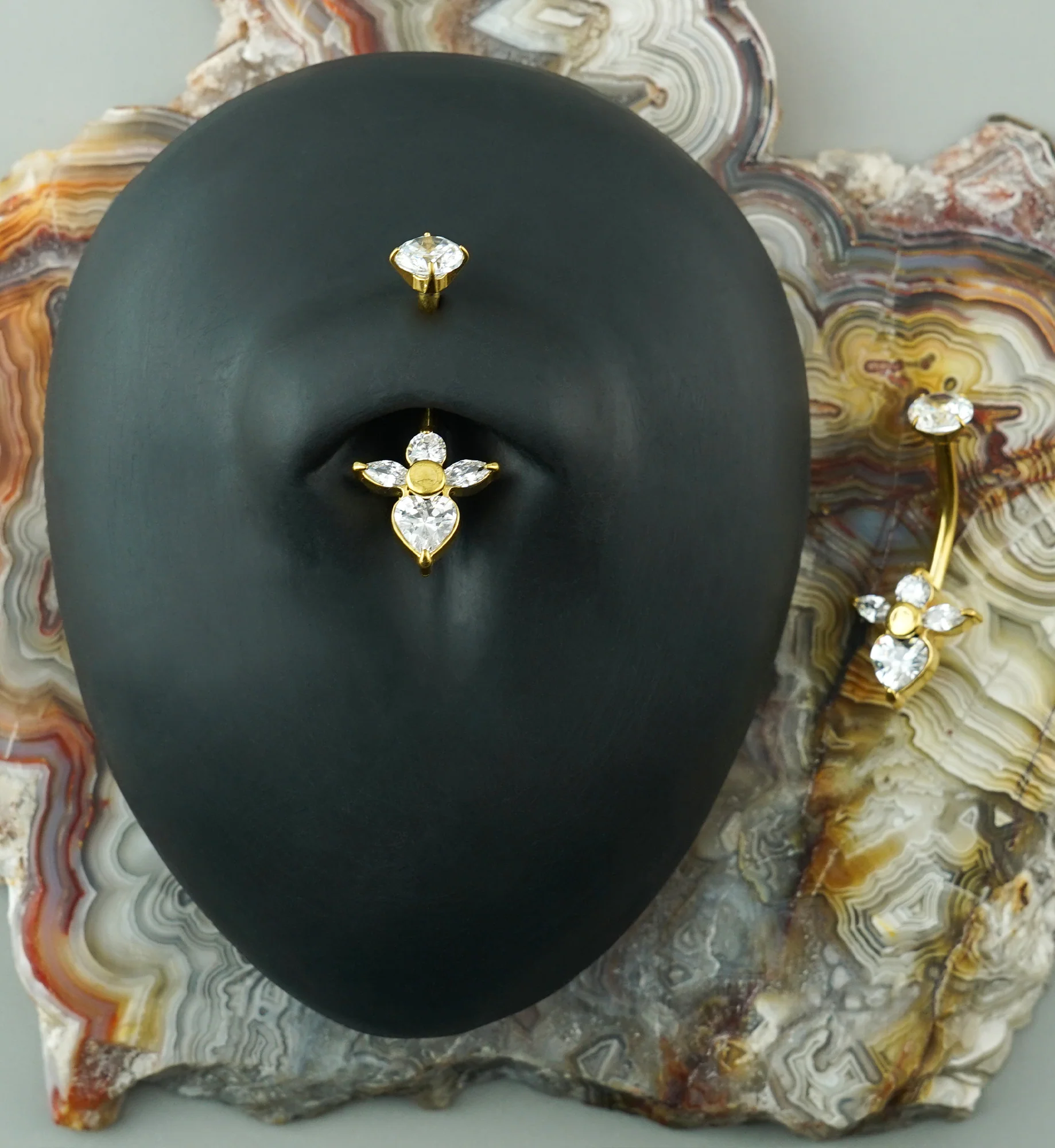 Gold PVD Majesty CZ Stainless Steel Internally Threaded Belly Button Ring - Image 2