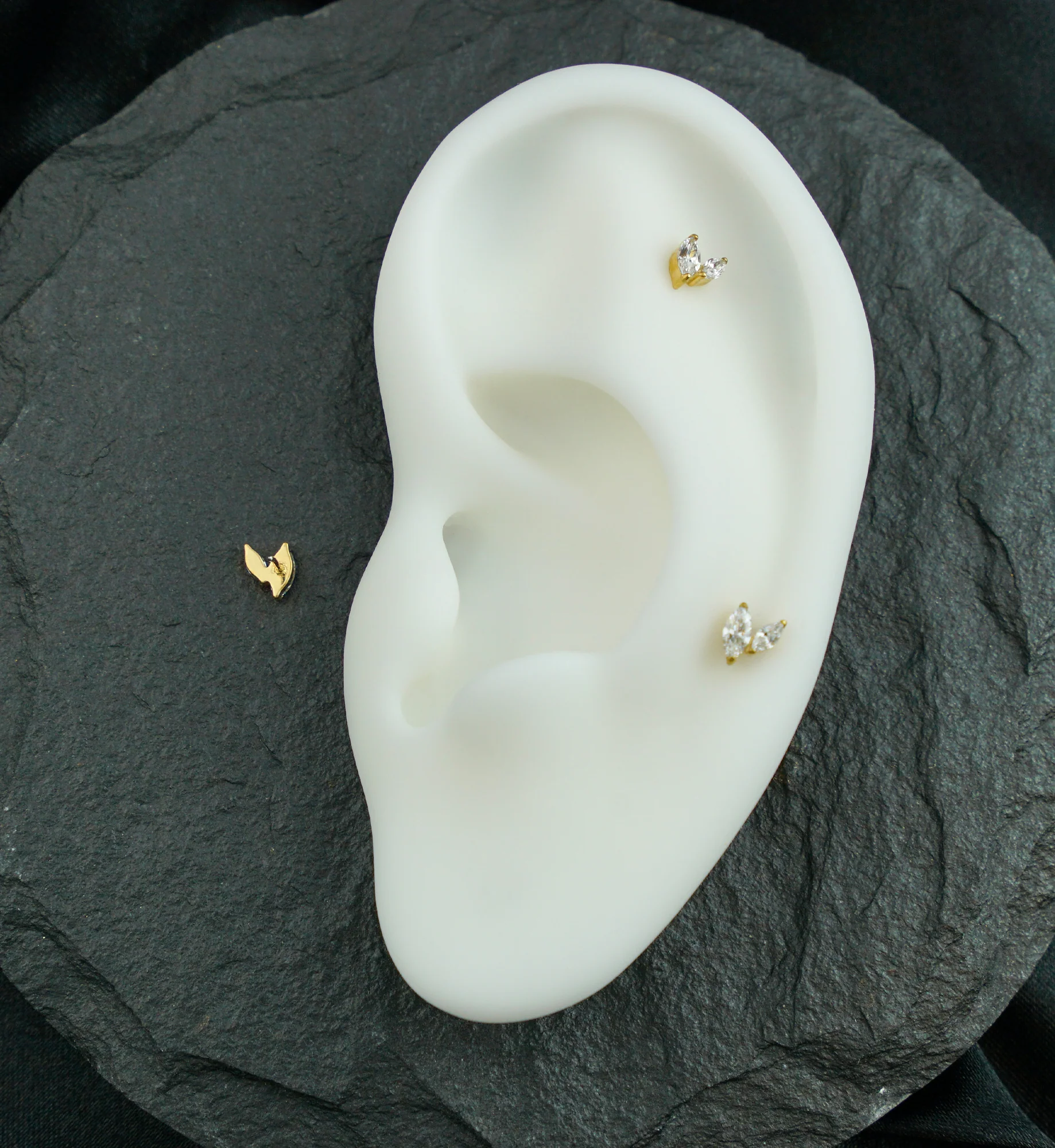 Gold PVD Marquise Frond Clear CZ Titanium Threadless Top - Image 2