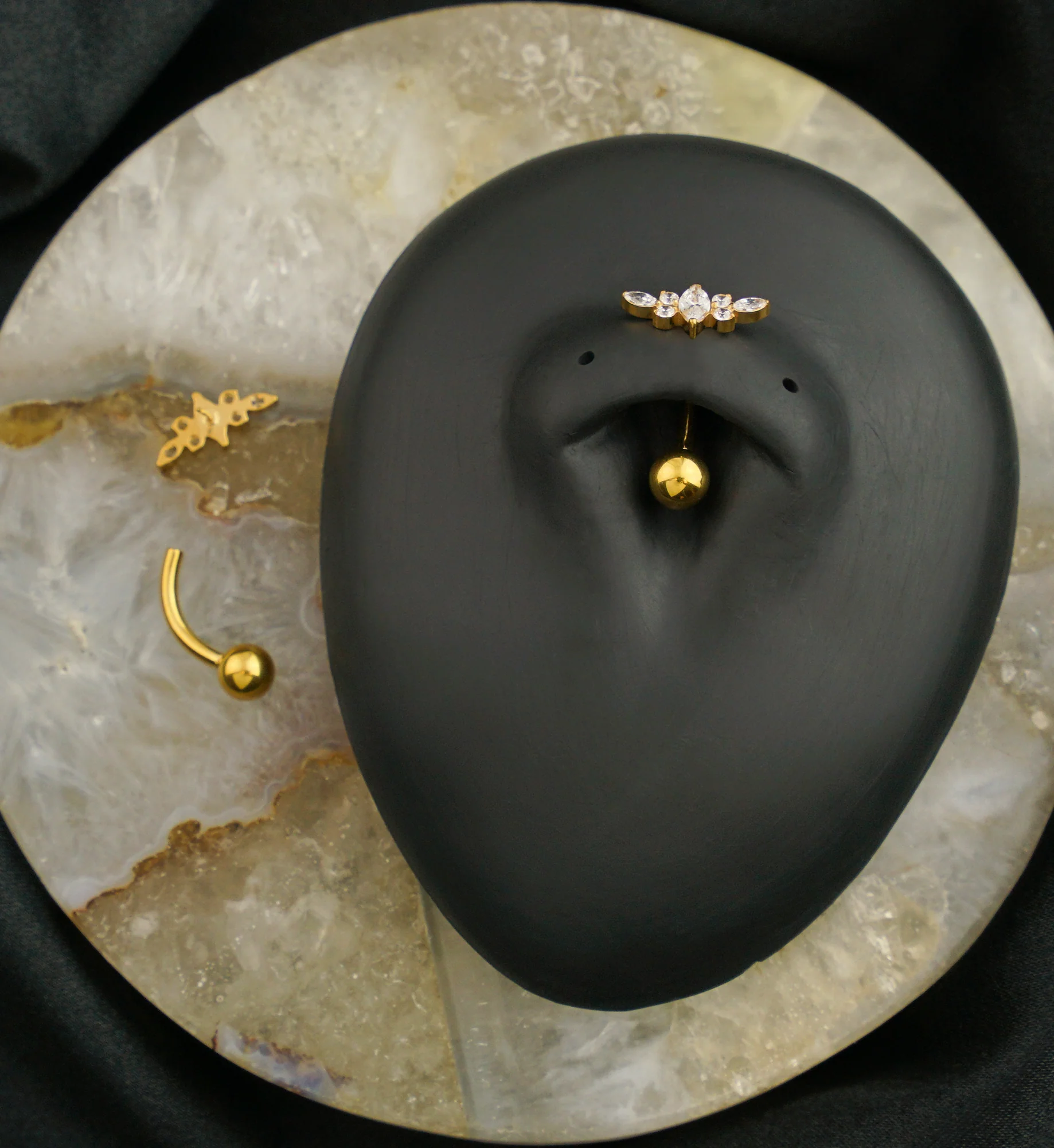 Gold PVD Marquise Half Crown Clear CZ Titanium Threadless Belly Button Ring - Image 2