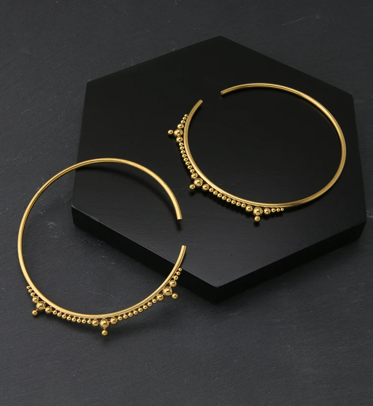 Gold PVD Mini Drip Bead Hoop Stainless Steel Ear Weights - Image 2