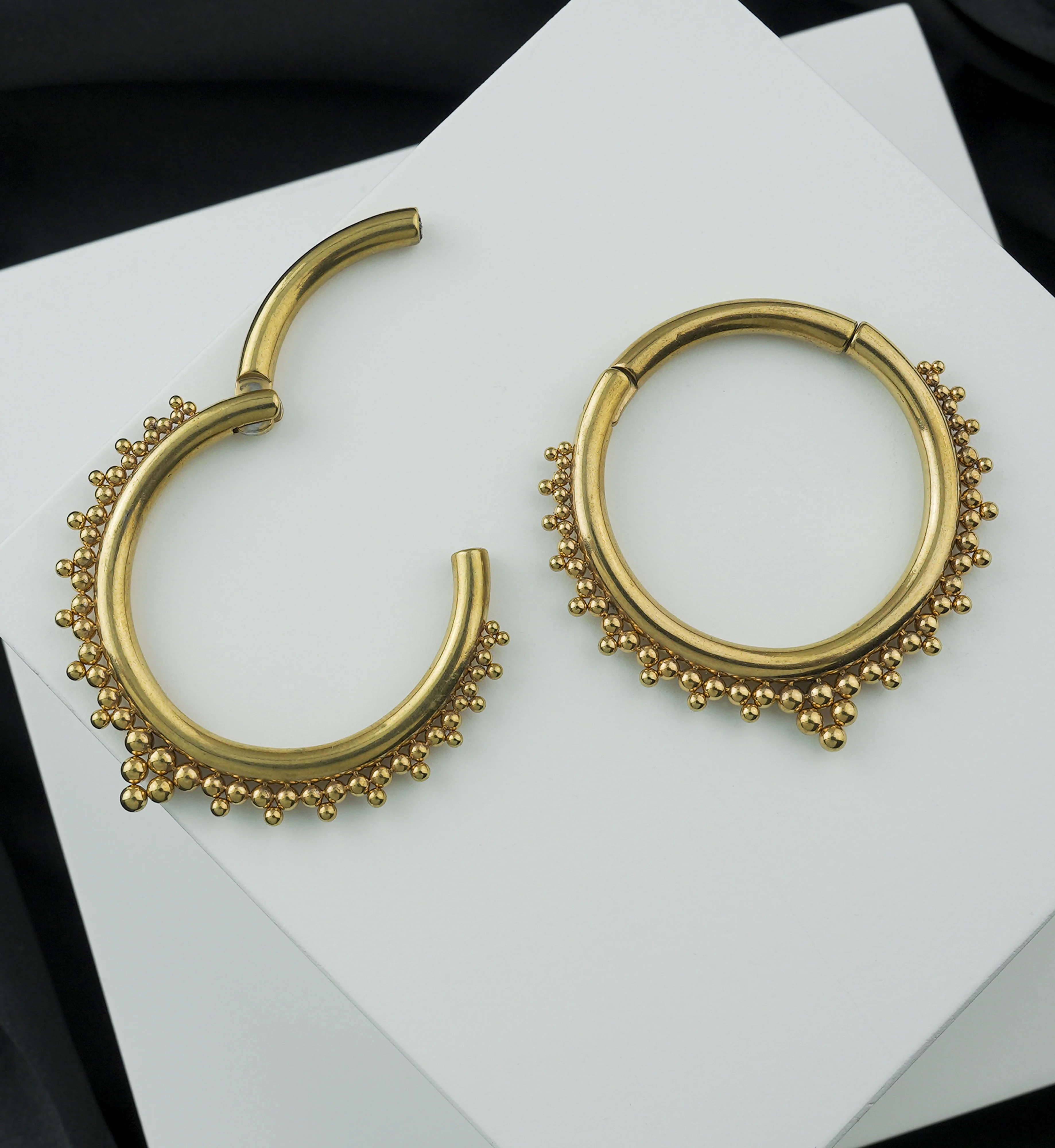 Gold PVD Multi-Bead Stainless Steel Hinged Ear Weights - Image 2