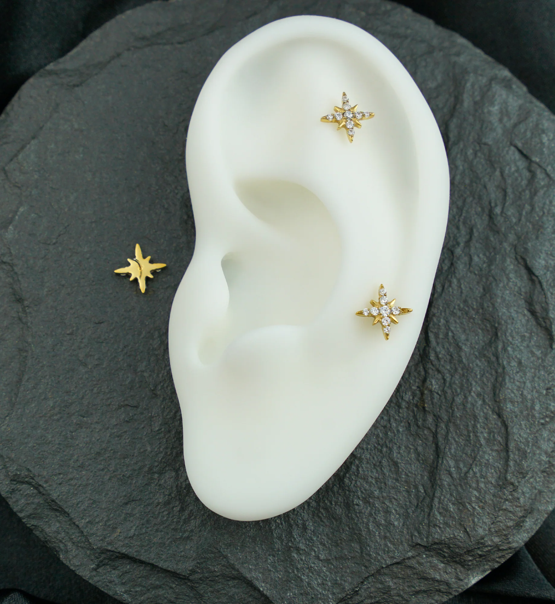 Gold PVD North Star Burst Clear CZ Titanium Threadless Top - Image 2