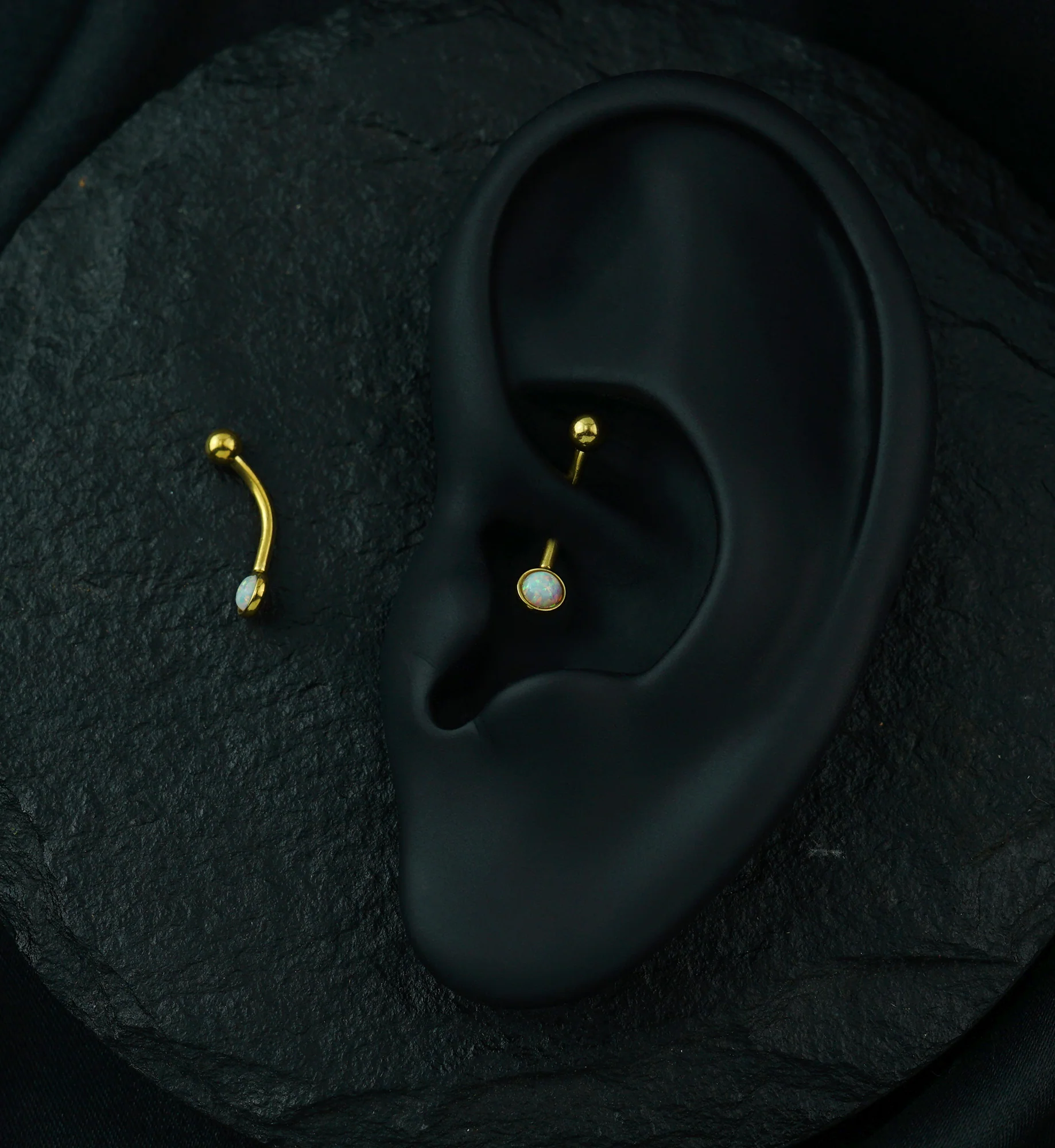 Gold PVD Opal Flat Back Curved Barbell - Image 3