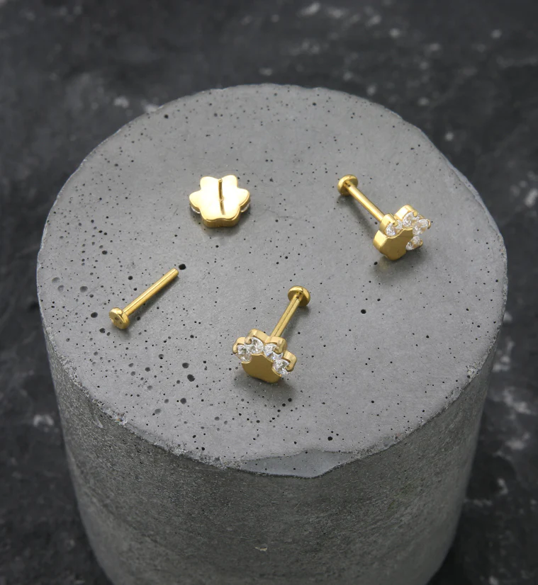 Gold PVD Paw Print Clear CZ Titanium Threadless Labret - Image 2