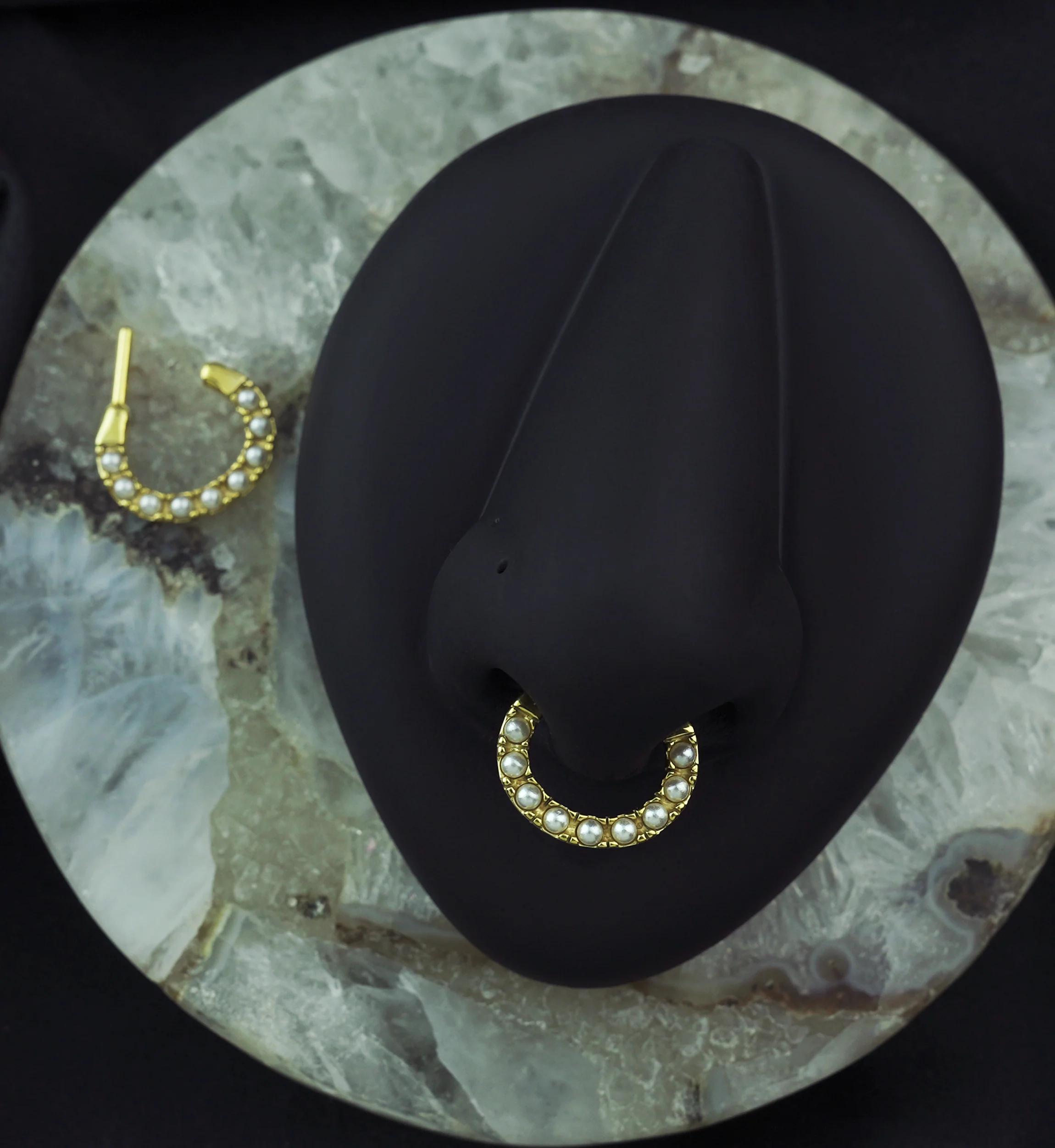 Gold PVD Pearl HInged Segment Hoop Ring - Image 4