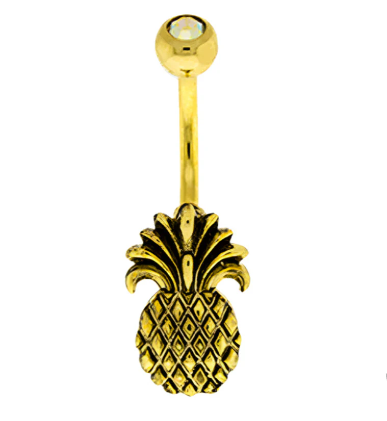 Gold PVD Pineapple Belly Button Ring
